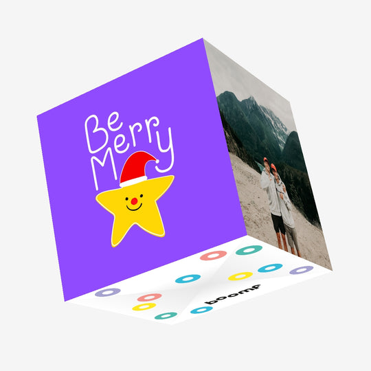 Be Merry Cute Christmas Star Purple Confetti-exploding Greetings Card