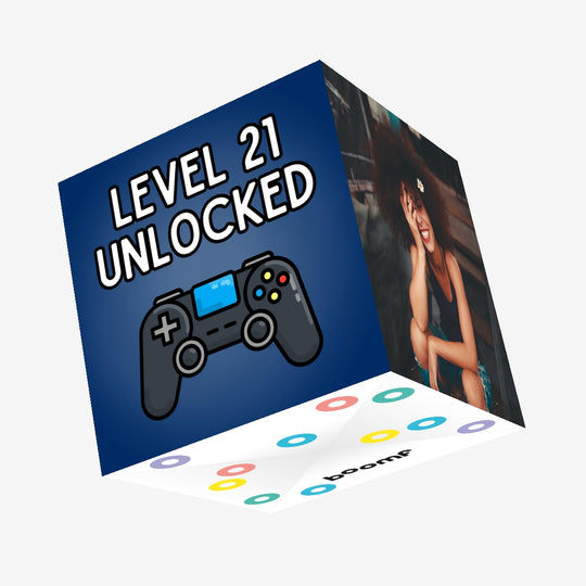 Level 21 Unlocked - 21st Birthday For Gamers Confetti-exploding Greetings Card
