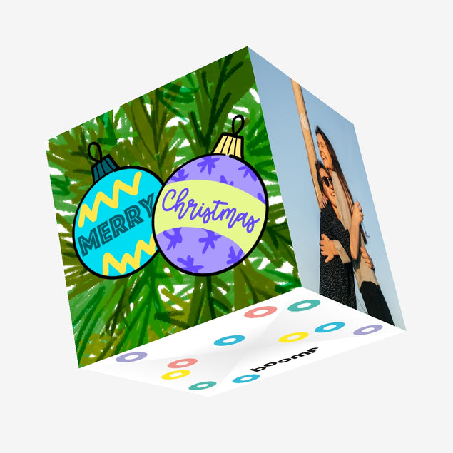 Colourful Baubles Christmas Confetti-exploding Greetings Card