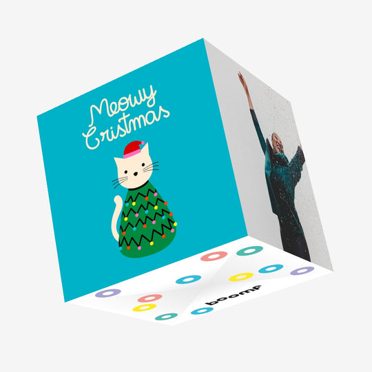 Meowy Christmas Cat Blue Confetti-exploding Greetings Card