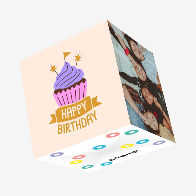 Happy Birthday Purple Cupcake Confetti-exploding Greetings Card