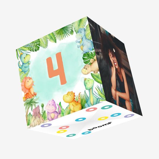 4th Birthday Cute Baby Dinosaurs Confetti-exploding Greetings Card