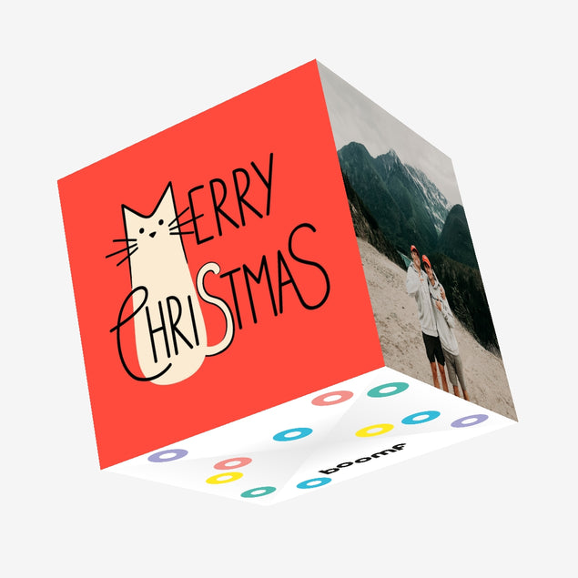 Merry Christmas Cat Red Confetti-exploding Greetings Card