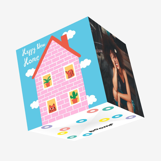 Happy New Home - Pink House Confetti-exploding Greetings Card