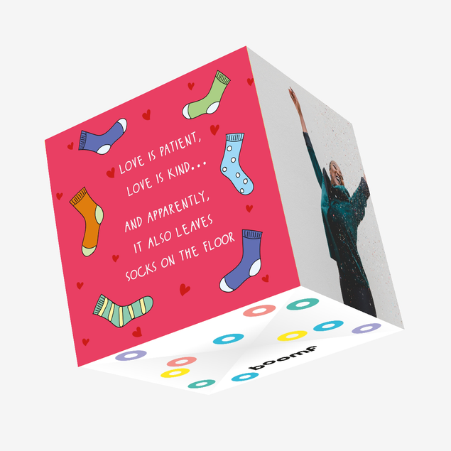 Love Is Patient... - Funny Socks-Themed Confetti-Exploding Card