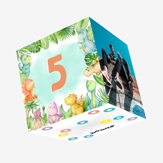 5th Birthday Cute Baby Dinosaurs Confetti-exploding Greetings Card