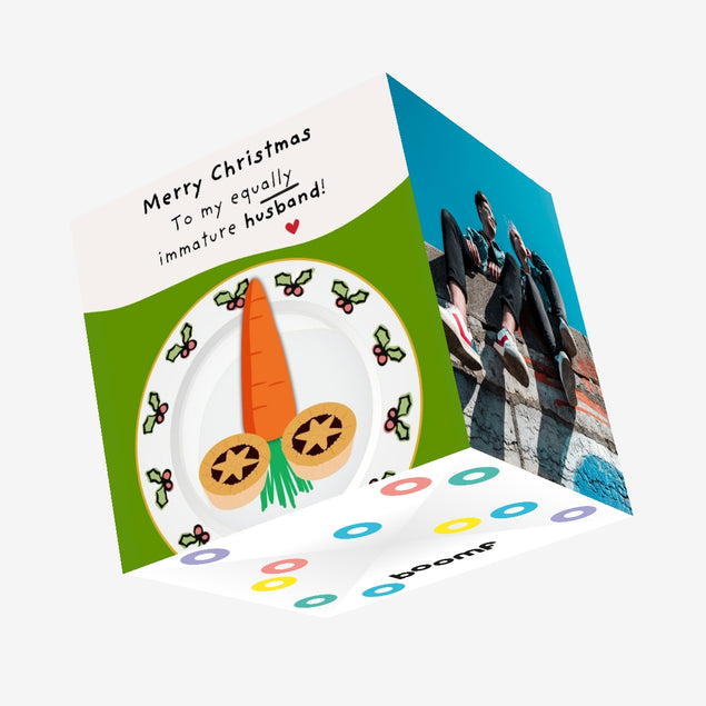 Funny Rude Christmas for Husband - Arranged Carrot & Mince Pie Design Confetti-exploding Greetings Card