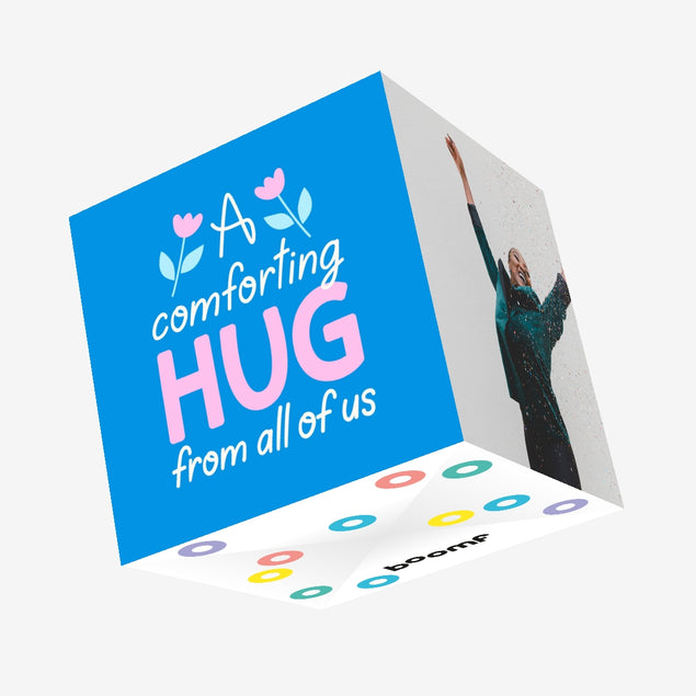 A Comforting Hug From All Of Us Blue Confetti-exploding Greetings Card