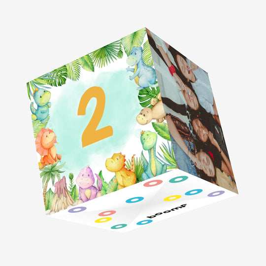 2nd Birthday Cute Baby Dinosaurs Confetti-exploding Greetings Card