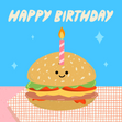 Cute Burger Cake Happy Birthday Confetti-exploding Greetings Card