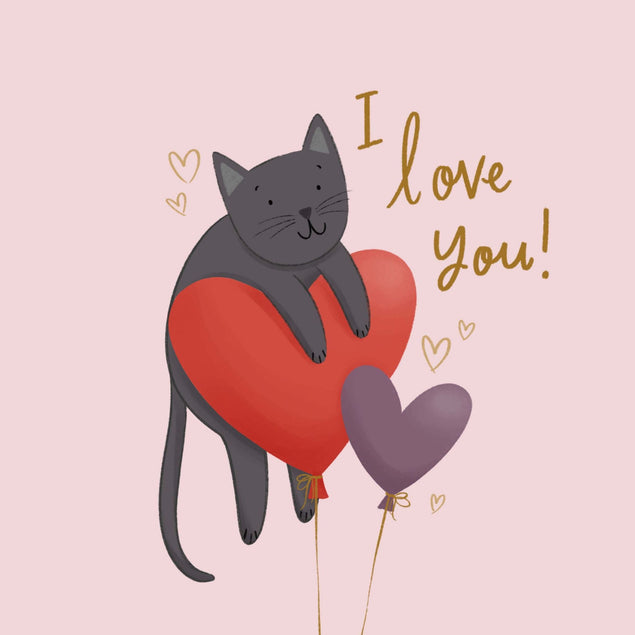 I Love You Cute Cat Balloon Confetti-exploding Greetings Card