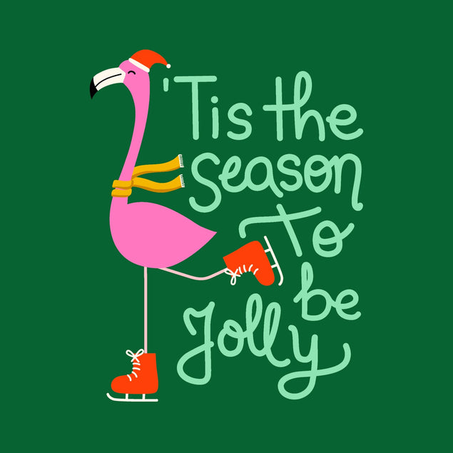 Jolly Season Flamingo Green Christmas Confetti-exploding Greetings Card