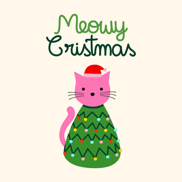 Pink Cat Meowy Christmas Confetti-exploding Greetings Card