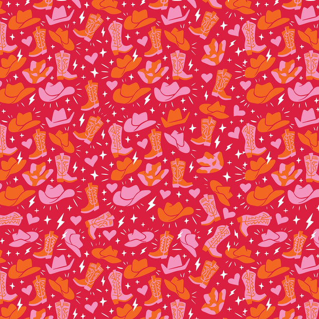 Red Illustrated Cowboy Card