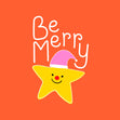 Be Merry Cute Christmas Star Orange Card