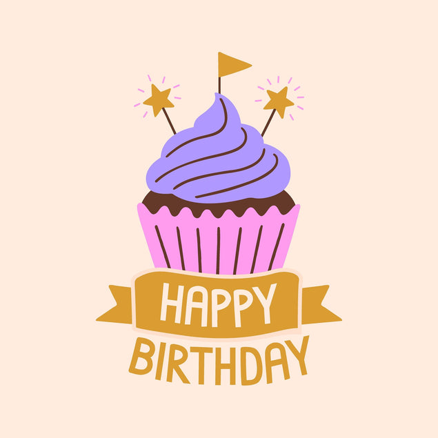 Happy Birthday Purple Cupcake Card