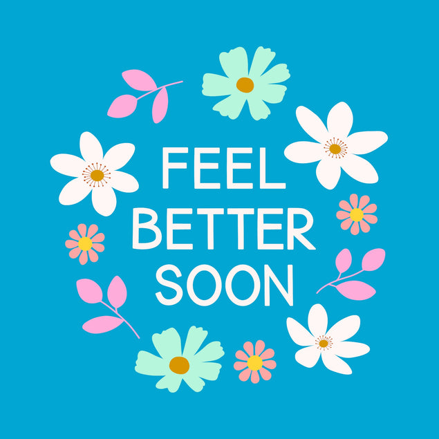 Feel Better Soon Flower Garland Blue Card