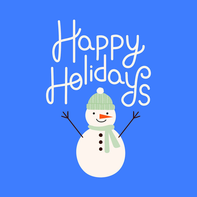Happy Holidays Cute Snowman Blue Christmas Card