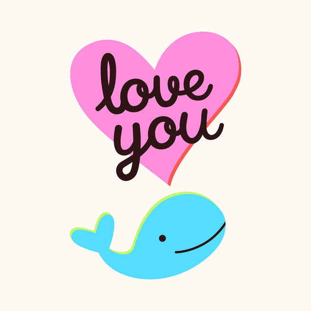 Love You Cute Blue Whale Card