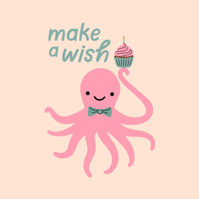 Make A Wish Cute Pink Octopus Birthday Card