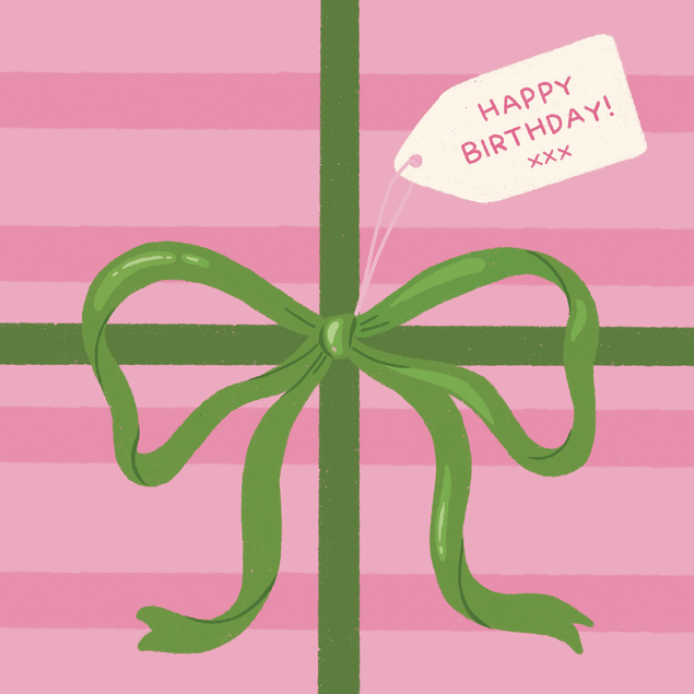 Happy Birthday Green Present Ribbon Card
