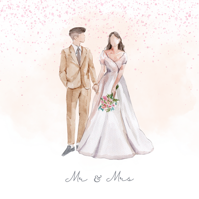Mr & Mrs Beautiful Illustration Wedding Card
