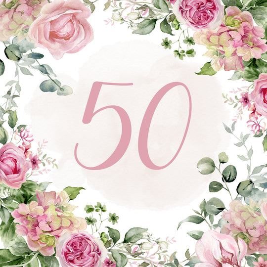 50th Birthday Pink Flowers Card