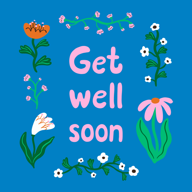 Get Well Soon Floral Design Blue Card