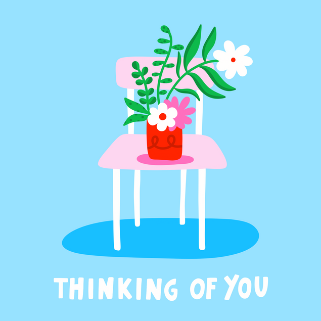 Thinking Of You Flowers On A Chair Blue Card