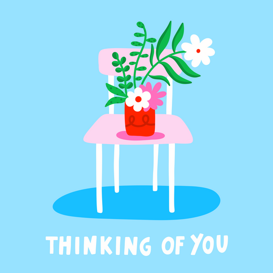 Thinking Of You Flowers On A Chair Blue Card