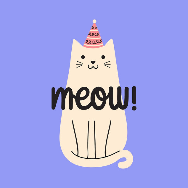 Meow Cat Birthday Blue Confetti-exploding Greetings Card