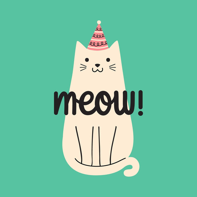 Meow Cat Birthday Green Confetti-exploding Greetings Card