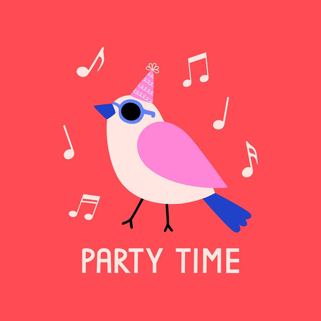 Party Time Bird Birthday Red Confetti-exploding Greetings Card