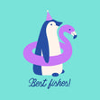 Best Fishes Penguin Celebration Turquoise Confetti-exploding Greetings Card