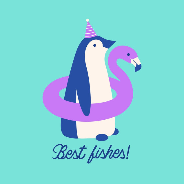 Best Fishes Penguin Celebration Turquoise Confetti-exploding Greetings Card