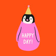 Happy Day Penguin Birthday Red Confetti-exploding Greetings Card