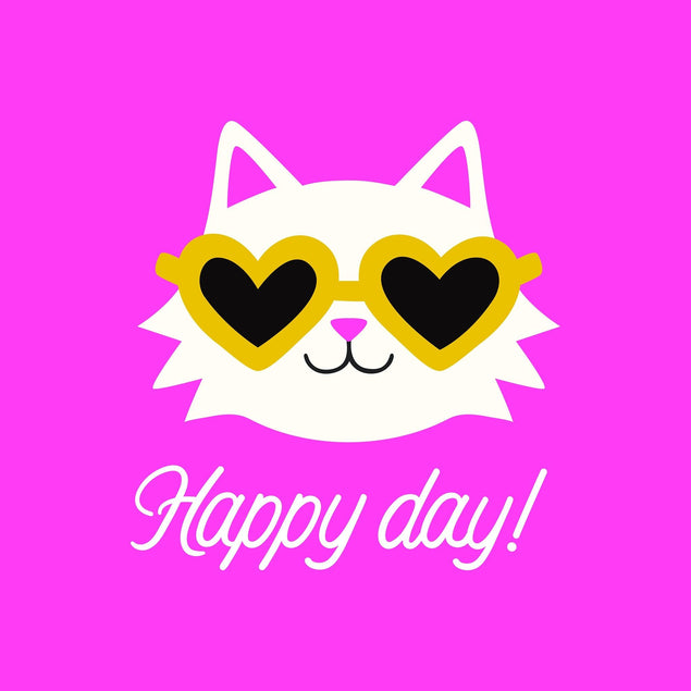 Happy Day Cat In Sunglasses Pink Confetti-exploding Greetings Card