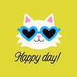 Happy Day Cat In Sunglasses Yellow Confetti-exploding Greetings Card