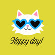 Happy Day! Cute Cat In Sunglasses Congratulations Confetti-exploding Greetings Card