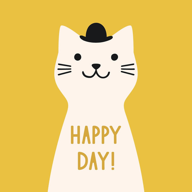 Happy Day! Cute Cat In A Hat Yellow Congratulations Confetti-exploding Greetings Card