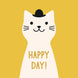 Happy Day! Cute Cat In A Hat Yellow Congratulations Card