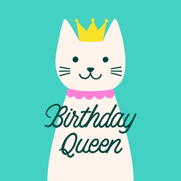 Birthday Queen Cat Turquoise Confetti-exploding Greetings Card