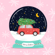 Christmas Tree On A Car Snow Globe Confetti-exploding Greetings Card