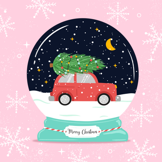 Christmas Tree On A Car Snow Globe Card