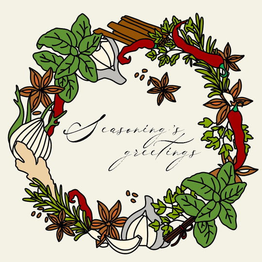 Season's Greetings Christmas Symbols Wreath Card