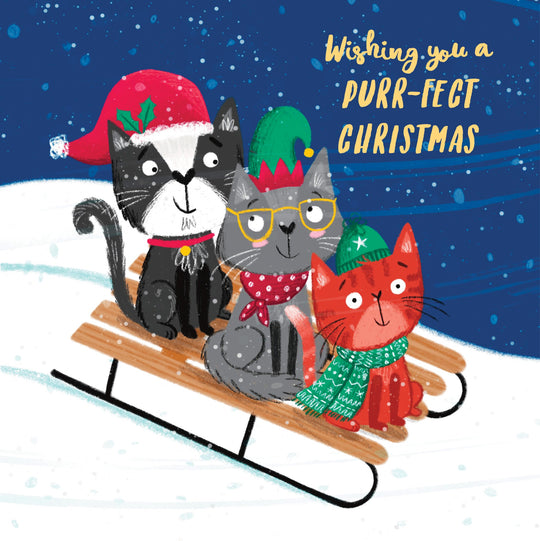 Purr-fect Christmas - Cats Sledge Card