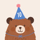 Bear with Party Hat - 10th Birthday Card