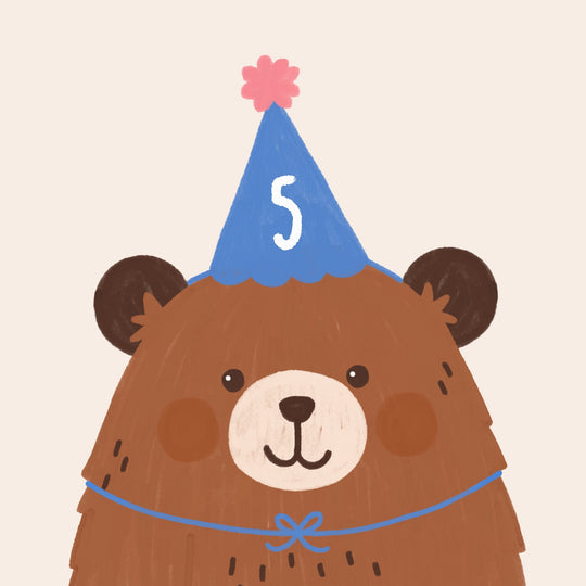 Bear with Party Hat - 5th Birthday Card