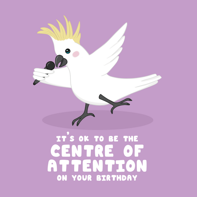 Centre of Attention – Funny Singing Cockatoo Birthday Confetti-exploding Greetings Card