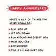 Never Gonna Give You Up Anniversary Card